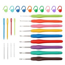 9PCS Ergonomic Crochet Hooks Set by Aluminum Crochet Hook Set with Soft Sil...