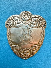 Vintage Norwegian 830S Silver Art Nouveau Rose Plaque Tray &ndash; Monogram &ndash; Floral
