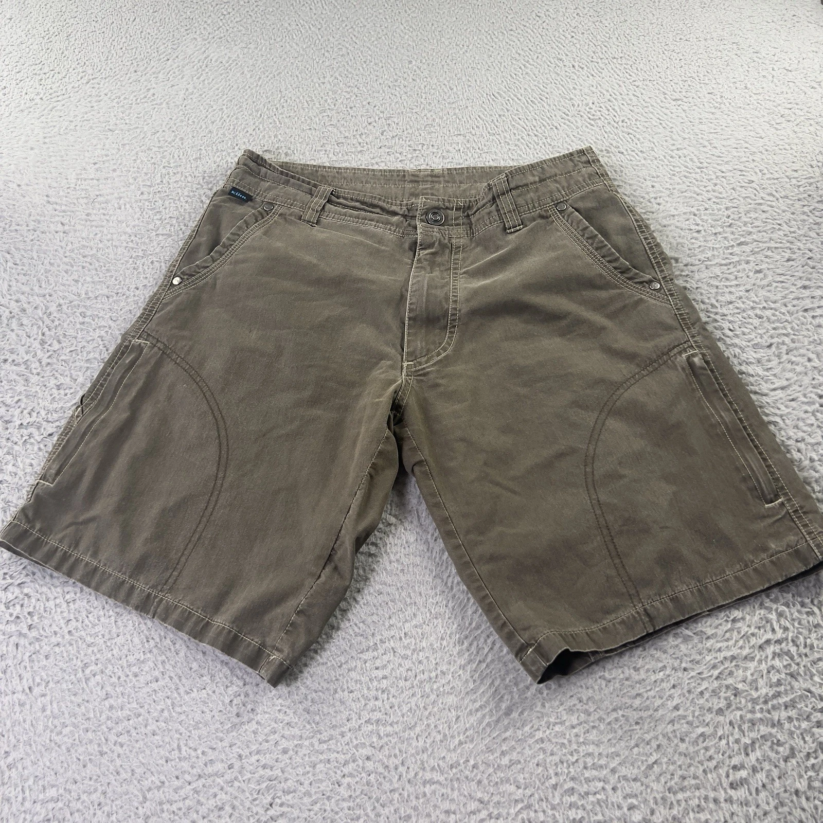 Kuhl Vintage Patina Dye Shorts Mens 30 Olive Green Flat Front Outdoors Hiking