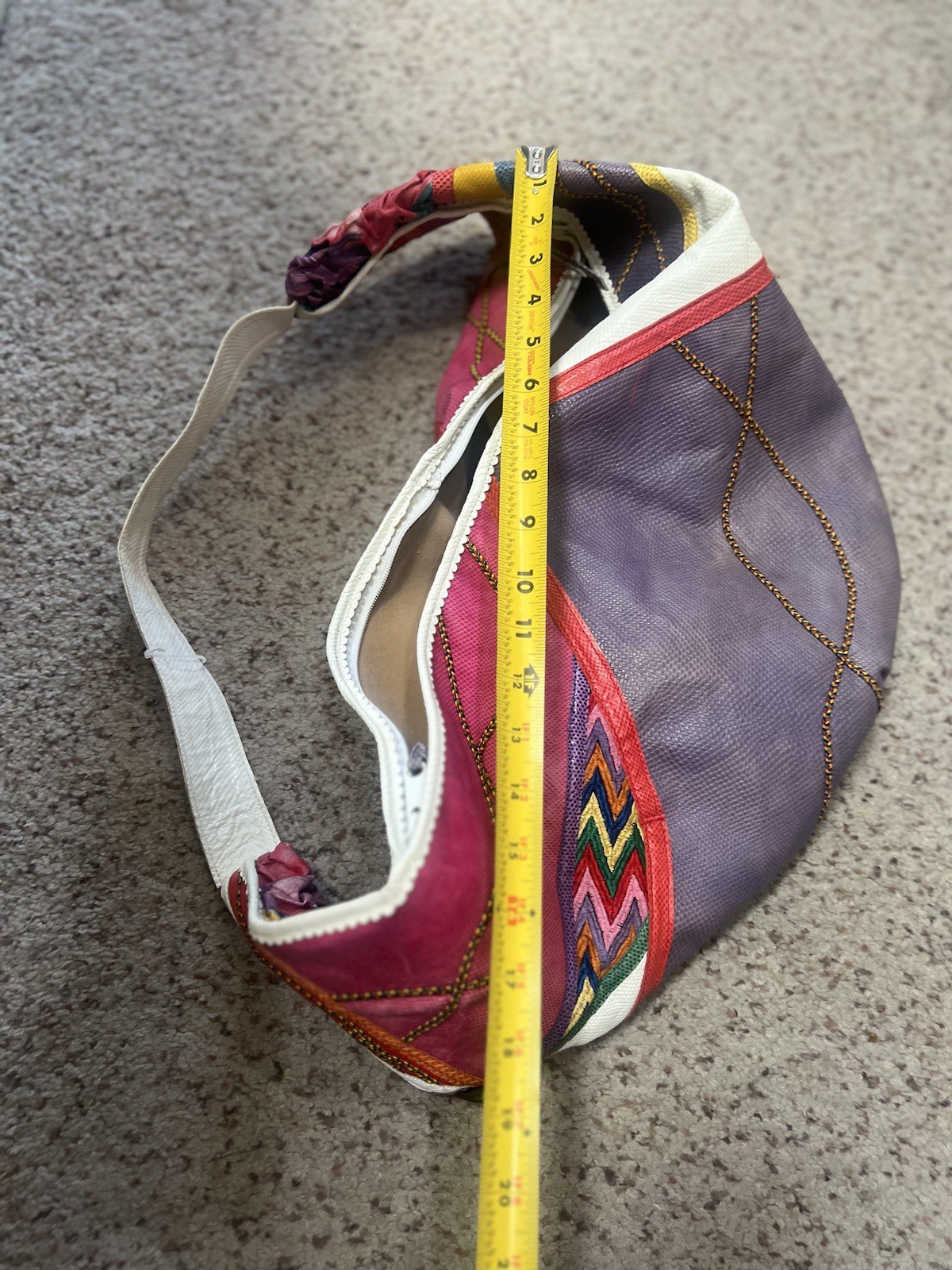 Colorful Patchwork Extra Large Shoulder Sling Lea… - image 3