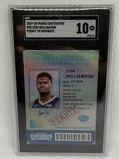2019-20 Panini Contenders ZION WILLIAMSON Permit To Dominate RC SSP SGC 10 Gem