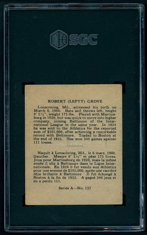 ⚾️ 1937 O-Pee-Chee Stand-Ups V300 - Lefty Grove (HOF) #A-137 SGC 2 Looks Better! - Image 2 of 3