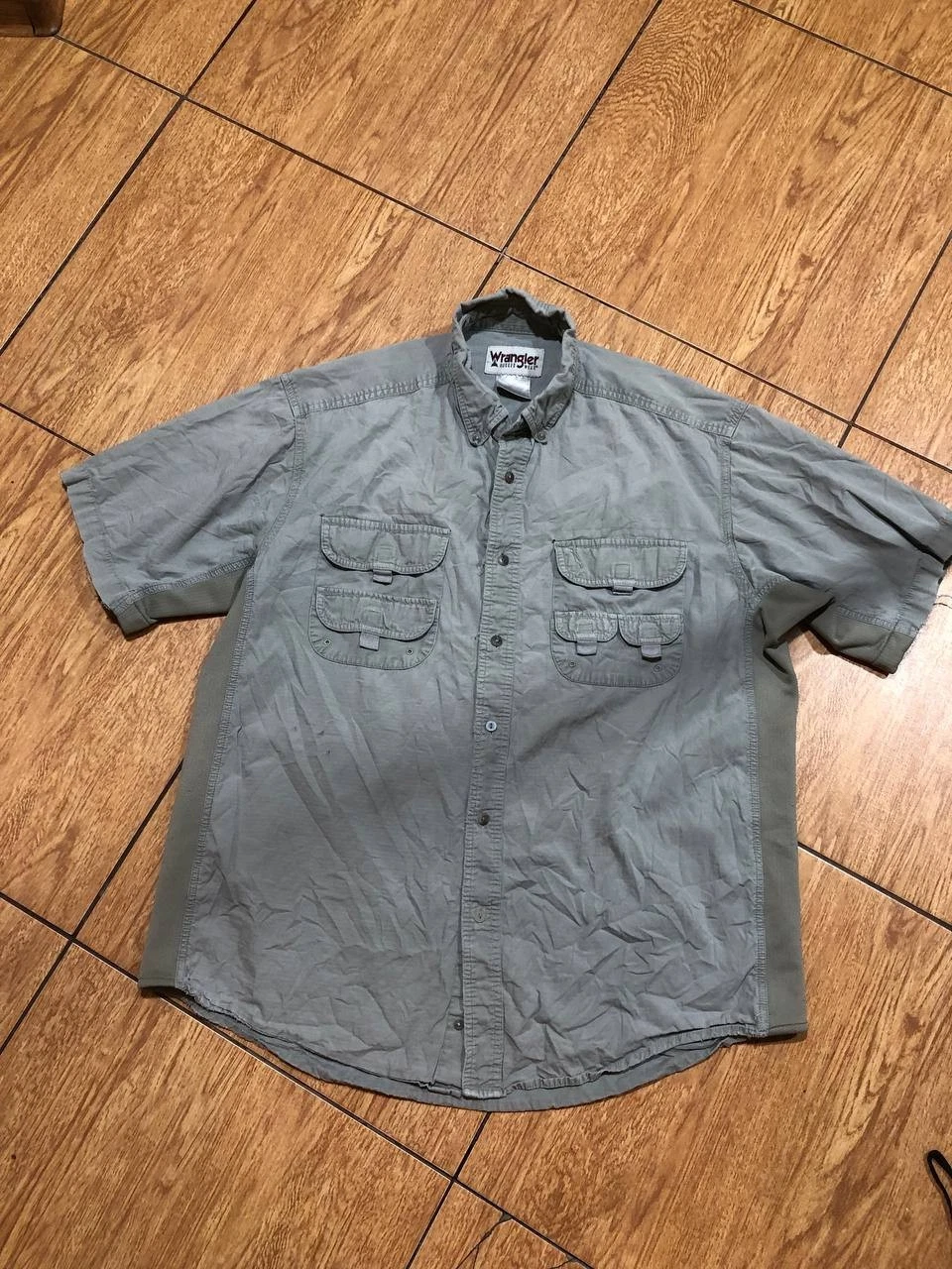Wrangler Button Up Shirt Mens WMNS Unisex Sz XL 90s Pockets Distressed Faded Y2K