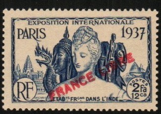 French India Stamp 139 - Paris expo overprinted France Libre
