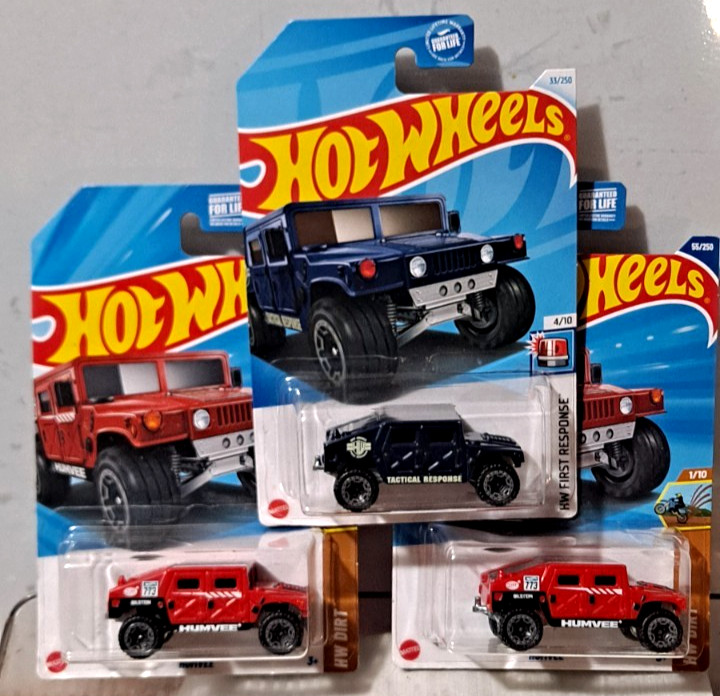Hot Wheels 2025 MAINLINE | HUMVEE Lot of 3 Red and Blue