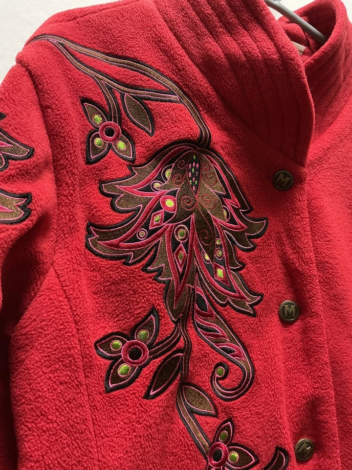 Bob Mackie Wearable Art Red Embroidered Button Jacket Size L 3170 - Image 2 of 4