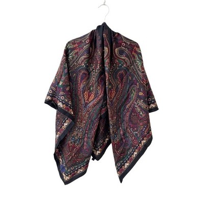 Etro Large Wool Silk Paisley Stole 130cm Multicolor Square Wrap