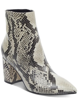 MARC FISHER Womens Beige Snake Print Retire Pointed Toe Leather Booties 5 M