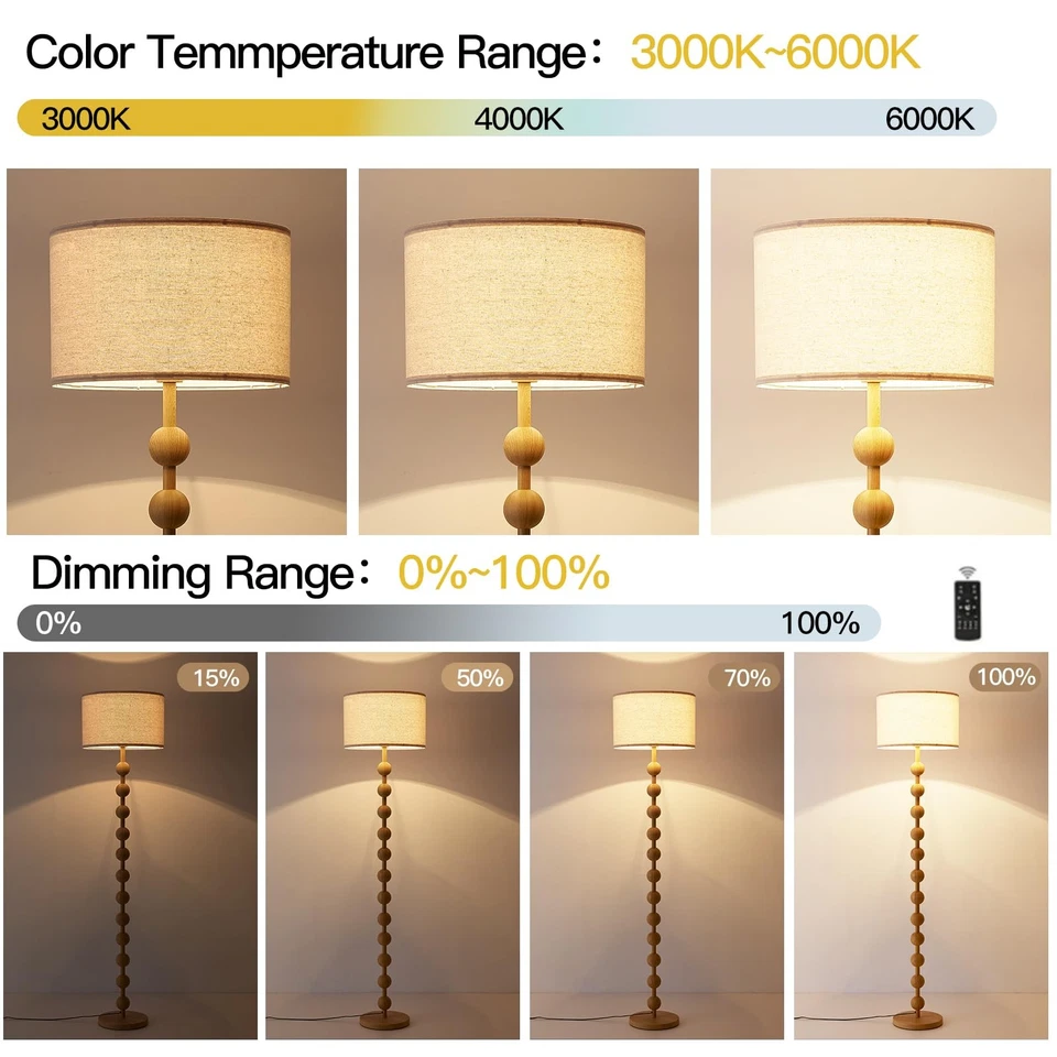 Lámpara de pie moderna regulable con control remoto para salón dormitorio con LED E2... Foto 4 de 4