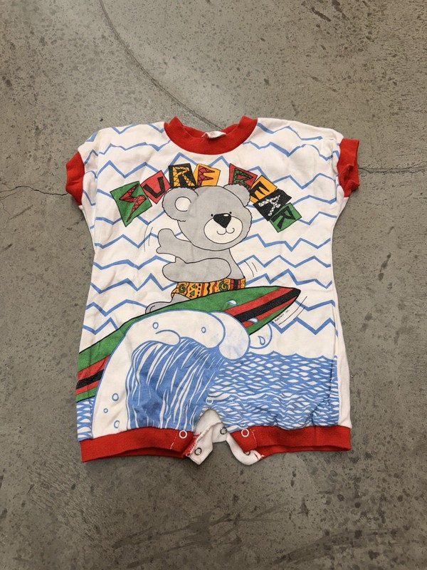 Vintage 90s Surf Bear baby Romper  12 Months