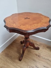 Reproduction Italian Walnut Inlaid Tripod Round Table