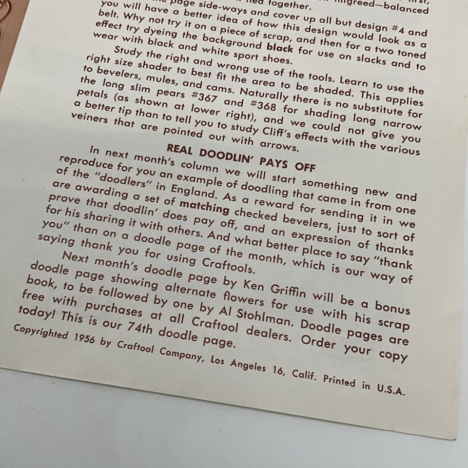 Craftool Doodle Page Of The Month Series 7 Complete Set 12 1956 Leathercraft - Image 4 of 4