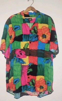Vintage Jams World Hawaiian Shirt Abstract Check Men s XL Xlarge