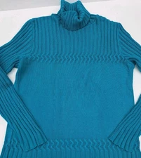 Womens Turtleneck Aqua Blue Sweater Medium Beautiful Top  B9