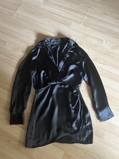 Zara Black Deep V-Neck Satin Twist Mini Dress Medium