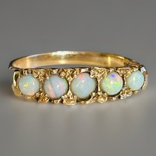 9ct Gold Natural Opal Ring 2.78g Antique Edwardian 5 Stone Gypsy Style Size M