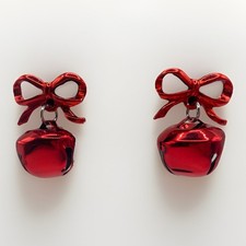 Holiday Earrings Red Jingle Bell 1.5  Dangle Drop Christmas Jewelry