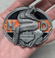 vintage USA made HARLEY DAVIDSON belt buckle RATTLESNAKE motorcycle pewter brass