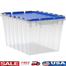 Durable Clear Storage Bins W/ Hinged Lid Stackable Nesting Organizing Totes New