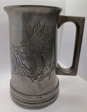 Vintage Pewter Stein Mug Chinese Dragon Tankard 14.75cm tall