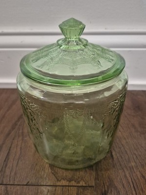 Anchor Hocking Vaseline Cameo Cracker Jar With Lid 