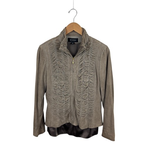 St. John Taupe Suede Jacket with Silk Shell 4 Full Zip Goat