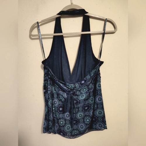 Top Vintage NY & Co Azul Boho Paisley Y2K Babydoll Retro Boho Halter Cuello XL - Imagen 6 de 6