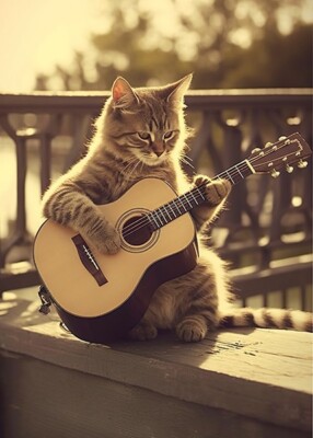 Cat Playing Guitar #1 - Cute Funny Animals - Poster