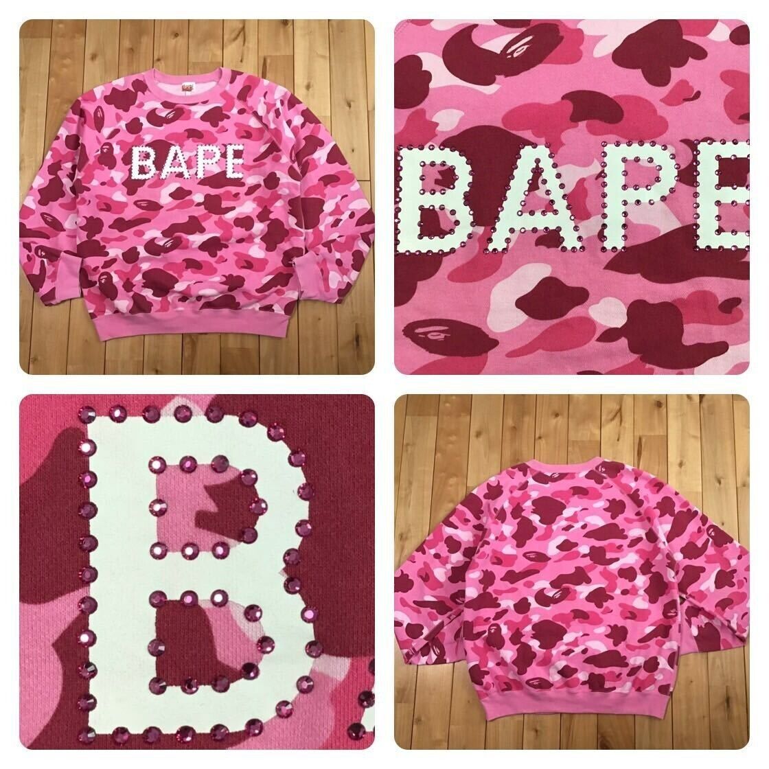 BAPE Pink Swarovski logo sweat shirt Pink camo A Bathing Ape BAPE Pink Swarovski logo sweat shirt Pink camo A Bathing Ape