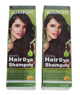 Lot of 2 JUANCHI Hair Dye Shampoo for Gray Hair Dark Brown Herbal Care 500ml 