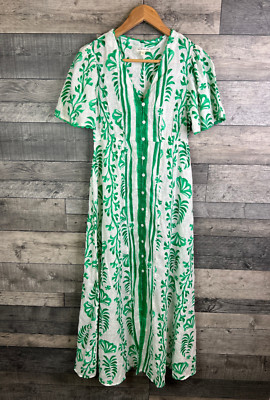 Monsoon Lani Maxikleid Gr. Small weiß grün Shirt Leinen Tropical Leaf Print
