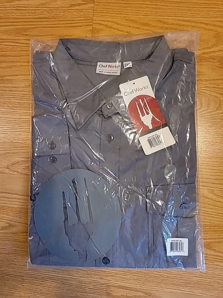 Chef Works 2XL Button Down Gray Shirt Long Convertible Sleeve New With Tags - Image 2 of 4