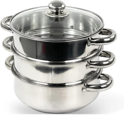 3 Reifen Edelstahl Dampfgarer Topf 22 cm Gemüse Meeresfrüchte Fleisch Lebensmittel Kochtopf