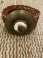 Vintage Braided Leather Belt With Brass With Stone In Middle Made In Morraco 36