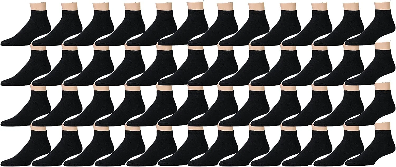 36 Units of Men's Loose Fit Non-Binding Cotton Diabetic Ankle Socks Black 13-16