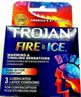 Trojan Fire Ice Lubricated Male Condoms - 6 Packs of 3 Condoms Total 18 Pcs 