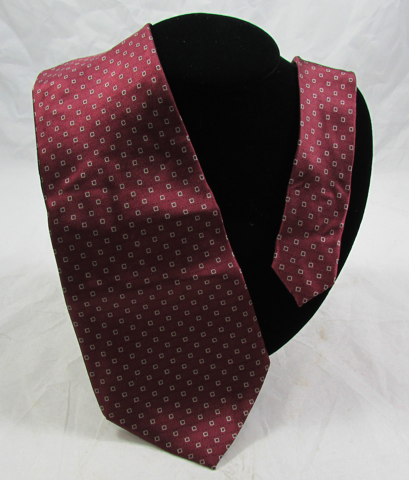 Stonehenge 100percent Silk Necktie Burgundy Red Gold Tiny Squares Geometric