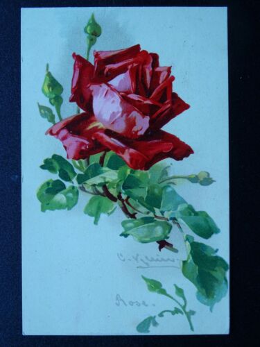 Romance Love RED ROSE by Artist C. Klein c1905 Postcard by Hildesheimer 5255 - Foto 1 di 2