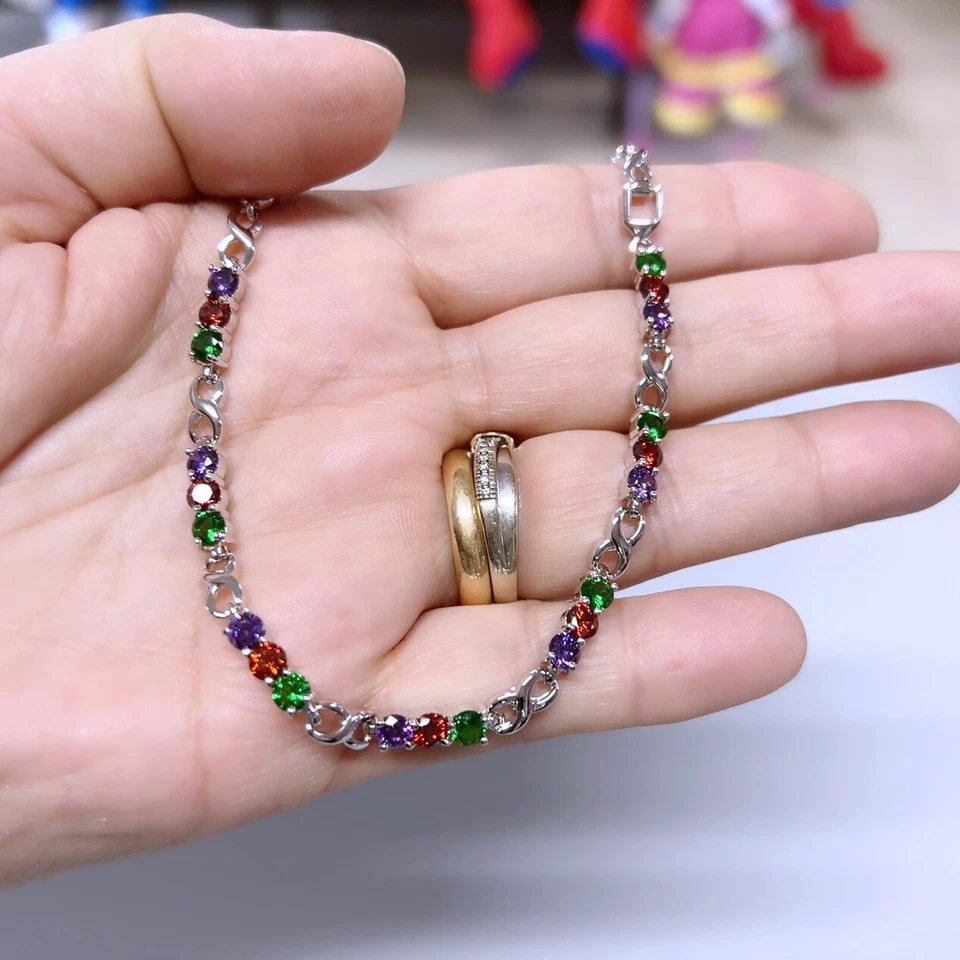 Bracciale Tennis 4mm Infinito M/C pl. oro Bianco 18k con cristalli Zirconi  B23 - Immagine 2 di 4