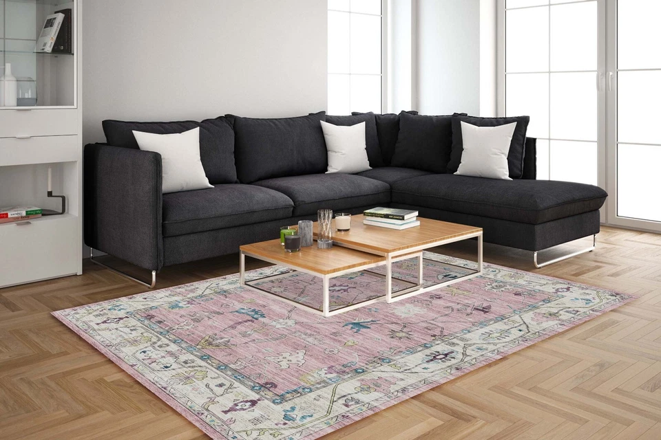 Pink Area Rug - Modern Living Room Rug- Turkish Carpet - Anti Slip Pet Friendly - Image 3 of 4