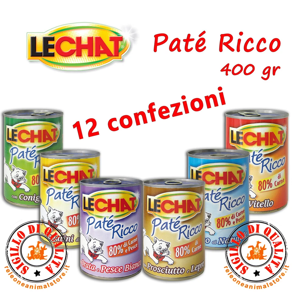 MONGE LECHAT Patè Ricco Gatto in Formato Convenienza 400 gr 12 pezzi Gatti pate'