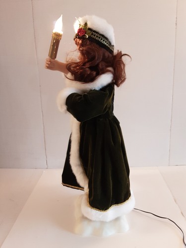 Vintage Weihnachten animiertes beleuchtetes kleines Mädchen in grünem Samt 24" groß - Bild 5 von 11