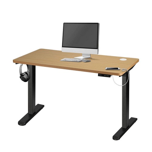 Oikiture Standing Desk Dual Motor Adjustable 140cm Black&Oak - Picture 2 of 7