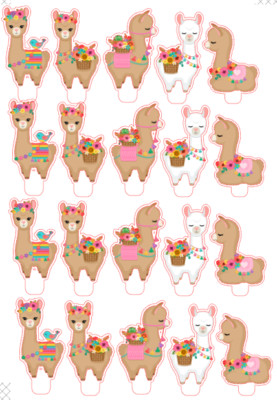 20 x Niedliche Lamas Geburtstag essbar Stand Up Cupcake Topper *VOR_SCHNITT*