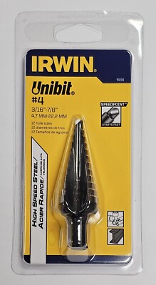 Irwin 10234 #4 Unibit Step Drill Bit, 7/8'' 22.2mm, Speed Point HSS USA New