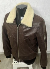 Moose Knuckles Men's Leather Bomber Jacket Shearling Collar Brown Size Large