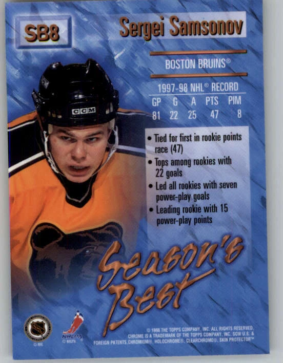 1998-99 O-Pee-Chee Chrome Season's Best #SB8 Sergei Samsonov (ref 161997) - Image 2 of 2
