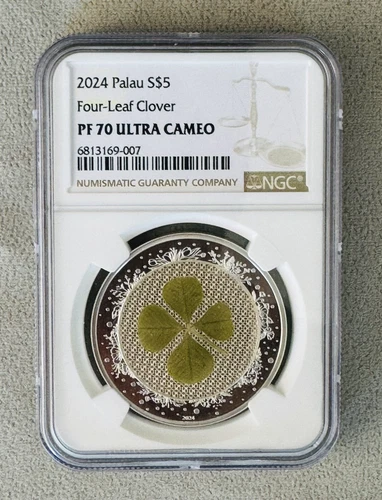 2024 Palau S$5 Four Leaf Clover 1 Oz .999 Silver Proof NGC PF 70 UC, RARE DATE!!