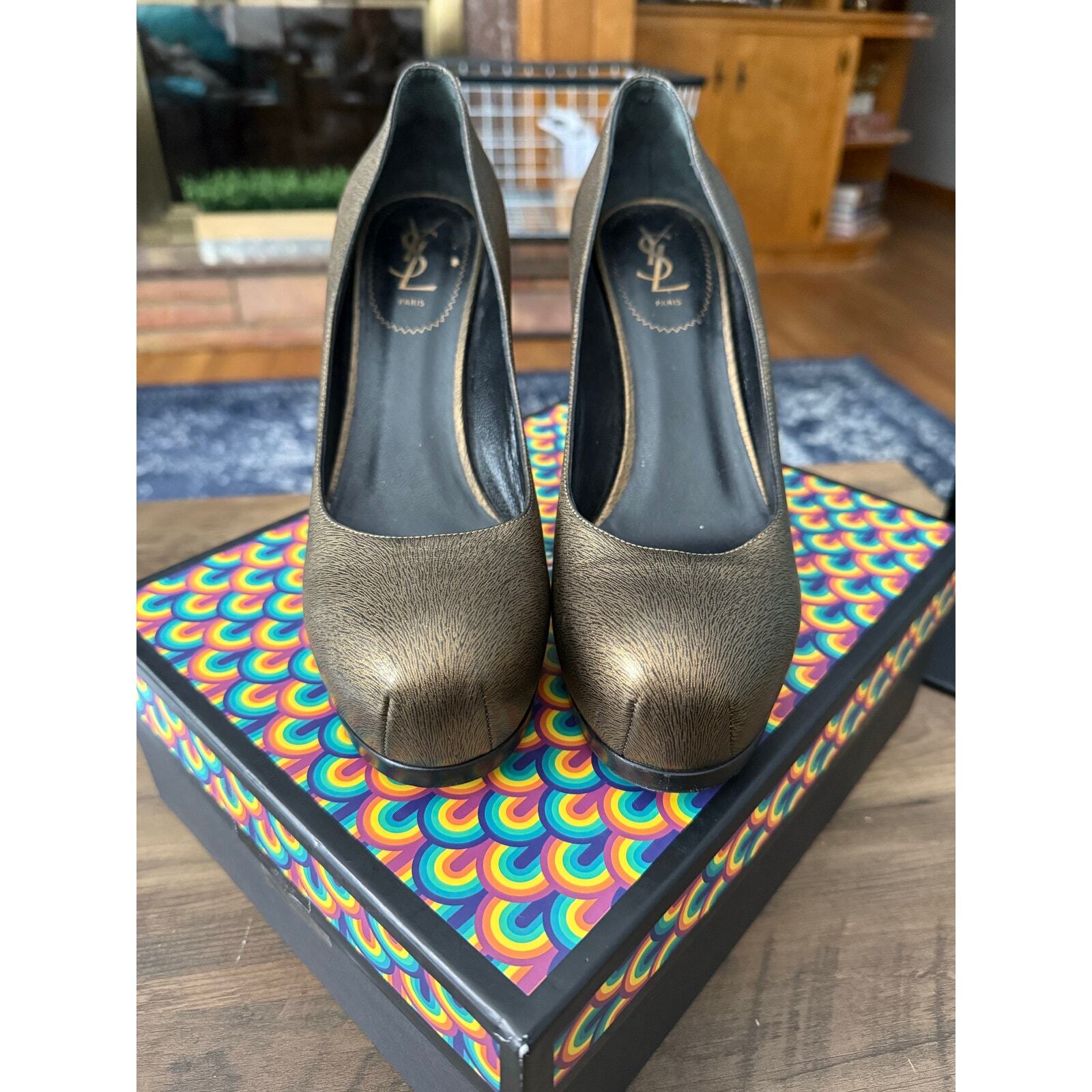 YSL Yves Saint Laurent Tribtoo decolte in pelle tacco bronzo tg. 40 9