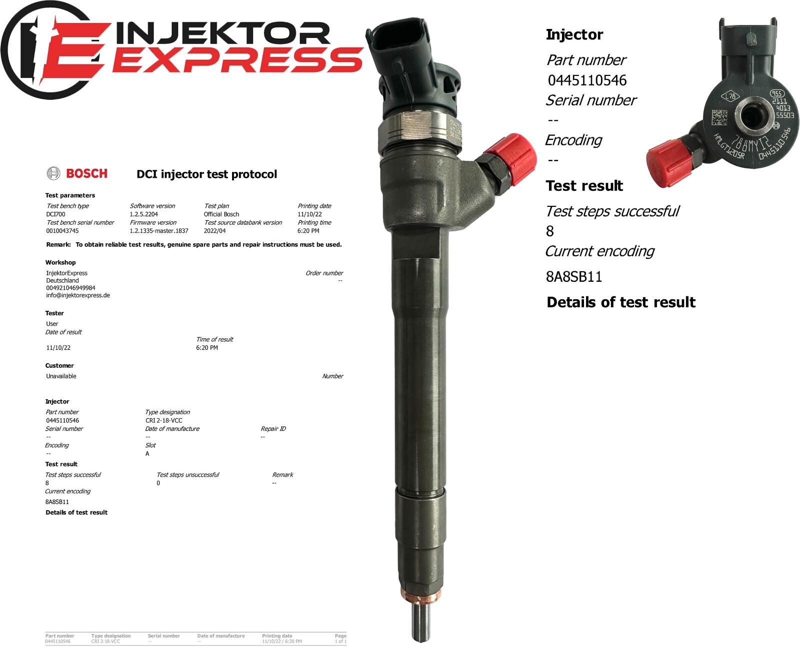 BOSCH Einspritzdüse 0445110546 - Common Rail Injektor Für Renault & Nissan